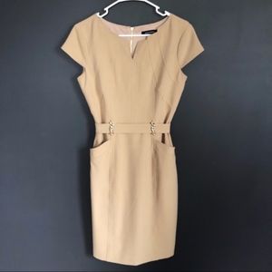 Ellen Tracy Belted Stretch Sheath Dress Champagne